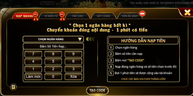 Gửi tiền qua hình thức nạp nhanh - Tiện lợi nhanh chóng